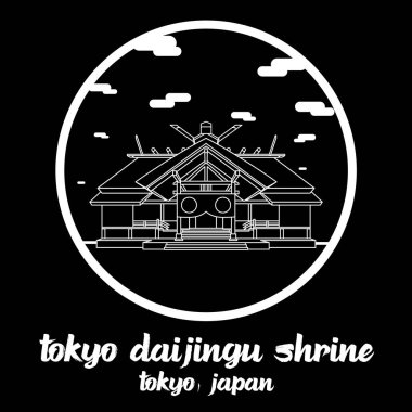Tokyo Daijingu Tapınağı 'nın etrafında daire çiz. vektör illüstrasyonu