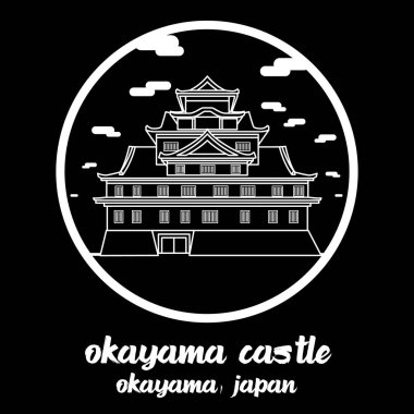 Simge Hattı Okayama Kalesi 'ni çember yapın. Vektör illüstrasyonu