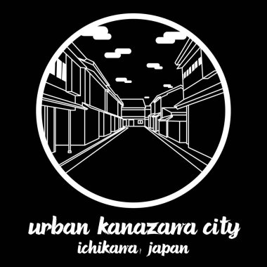 Kanazawa şehrinin İcon hattını çember içine alın. Vektör illüstrasyonu