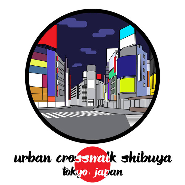 Круговая иконка Urban Crosswalk Shibuya Tokyo Japan. векторная иллюстрация