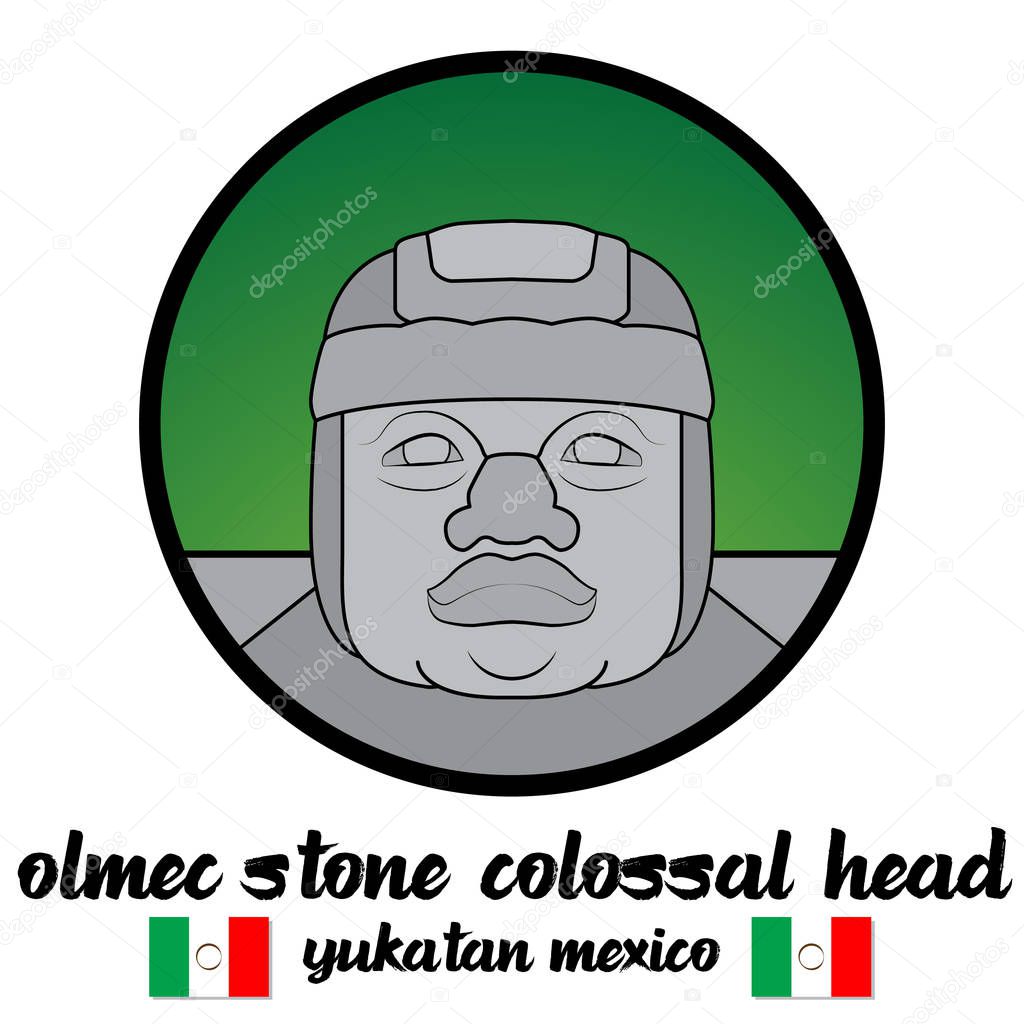 Circle icon Olmec stone Colossal Head. vector illustration