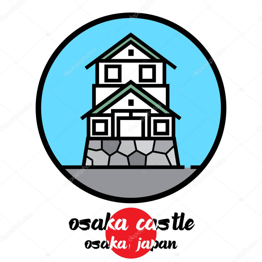 Circle icon Osaka castle. vector illustration