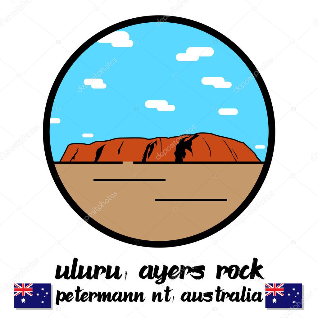 Uluru ayers sand rock mountain in petermann nt Australia vector line icon.