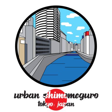 Şehir Simgesi Shimomeguro 'yu çember yapın. Vektör illüstrasyonu