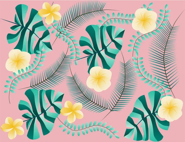 Papier Peint Avec Des Fleurs Tropicales Illustration Raster Avec Feuilles — Photo