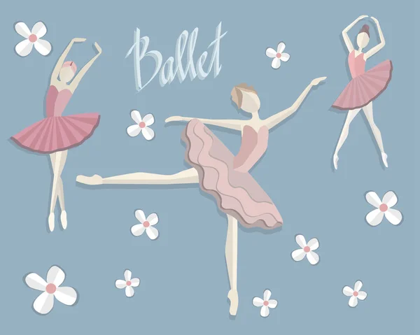 Yeşil arka planda balerin figürleri. Pankart, broşür, broşür, poster veya duvar kağıdı olarak kullanılabilir.