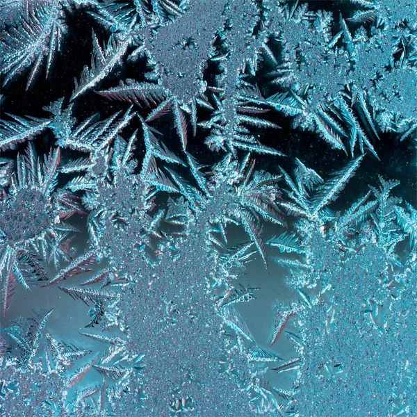 Abstrato textura de fundo dos padrões de gelo em vidro, foto quadrada — Fotografia de Stock