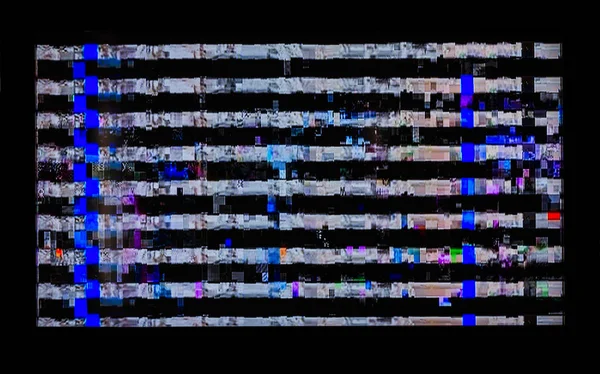 Pannen, Verzerrungen, Streifen auf dem LCD-Fernseher. bunte abstrakte Hintergrundtextur — Stockfoto