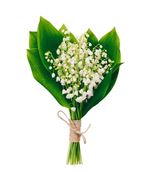 Bouquet de fleurs blanches parfumées lis de la forêt avec des feuilles vertes isolées sur fond blanc — Photo