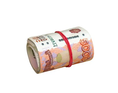Beyaz arka plan üzerinde izole Rus kağıt para banknot demet