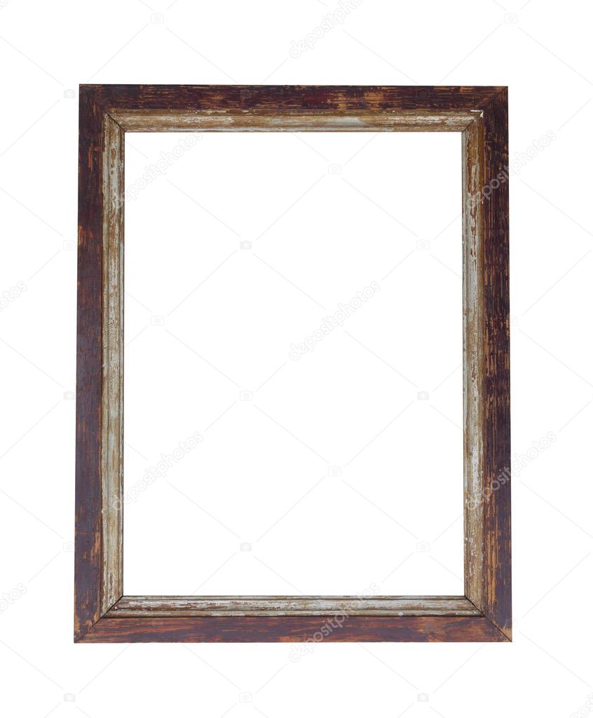 old vintage frame for paintings and photographs isolated on white background