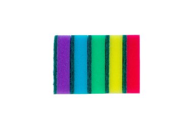 Beyaz arka plan üzerinde üstten görünüm izole Temizleme ve yıkama yemekleri için renkli sünger ıslak