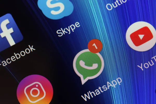 Adygea Rusia Enero 2018 Iconos Aplicaciones Whatsapp Youtube Instagram Facebook — Foto de Stock