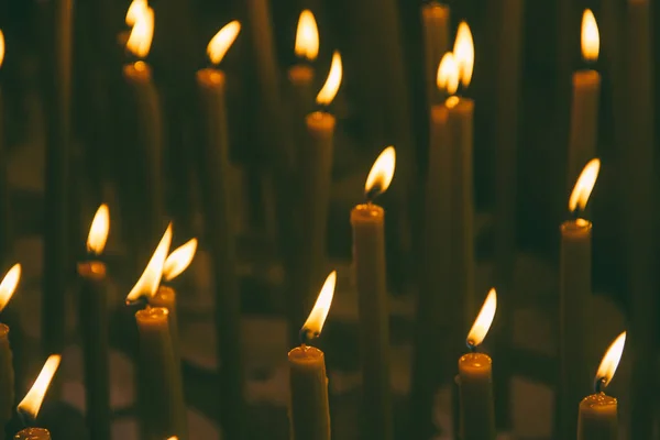Many Burning Wax Candles Temple — Stock Photo, Image
