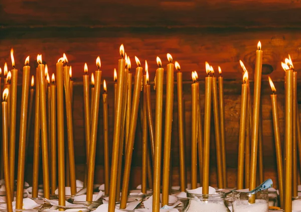 Many Burning Wax Candles Temple — Stock Photo, Image