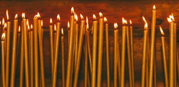 Many Burning Wax Candles Temple — Stock Photo, Image