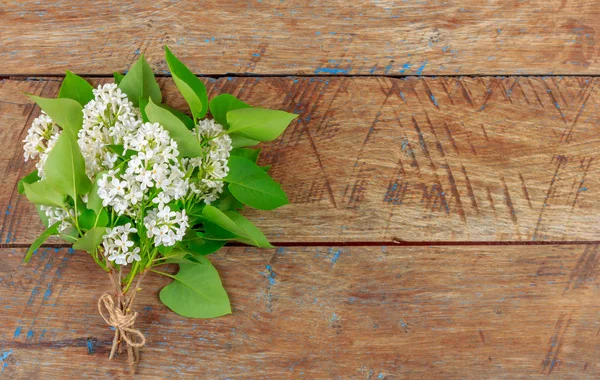 Bukiet Białych Kwiatów Bzu Drewniane Retro Streszczenie Tło Miejsca Kopii — Zdjęcie stockowe