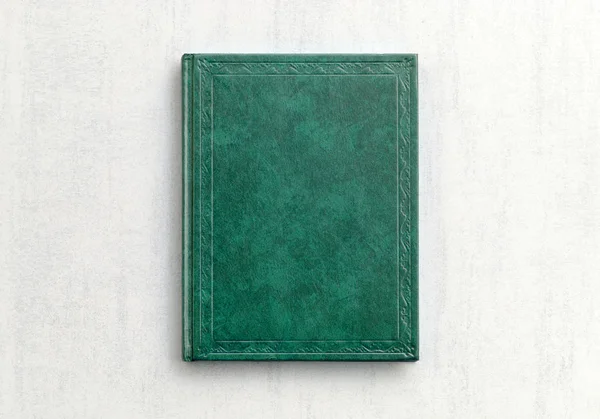 Buch Attrappe Grüne Farbe Auf Grauem Hintergrund Nahaufnahme Draufsicht — Stockfoto