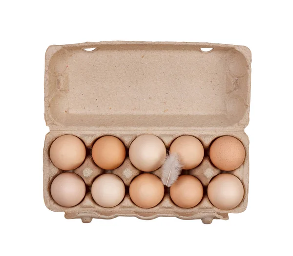 Eggs Carton Boxes Laying Isolated White Background Top View Close — Stock Photo, Image
