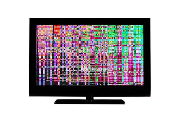 完整的Hd监视器或电视机 带有数字故障 屏幕上的扭曲在白色背景上被隔离 — 图库照片