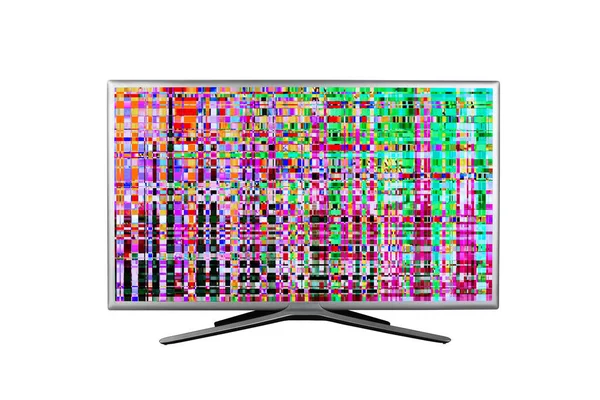 Monitor Lub Telewizor Cyfrowymi Usterkami Zniekształcenia Ekranie Izolowane Białym Tle — Zdjęcie stockowe