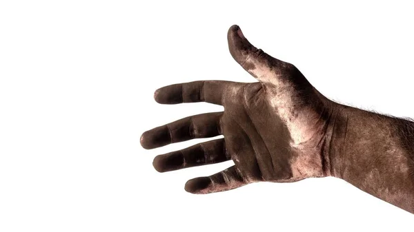 Чоловіча Димохідна Рука Чорній Сажі Крупним Планом Ізольована Білому Тлі — стокове фото