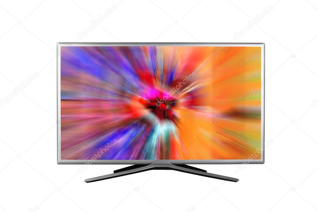 4K monitor or television with digital glitches, distortions on the screen isolated on white background