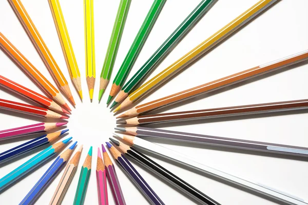 Colored pencils and sharp in circle — Stock Photo, Image