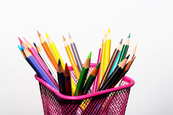 Colored pencils and sharp in penholder — Stock Photo, Image