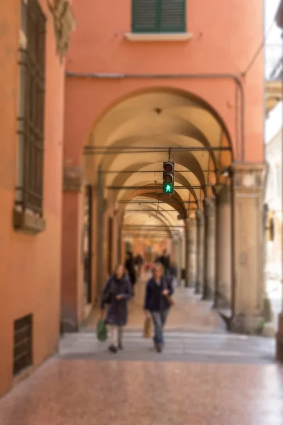 Pedestrian traffic light under the Bologna gallery — Stock Photo, Image