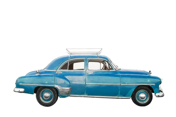 Voiture bleue, ancienne et américaine avec coffre isolé — Photo