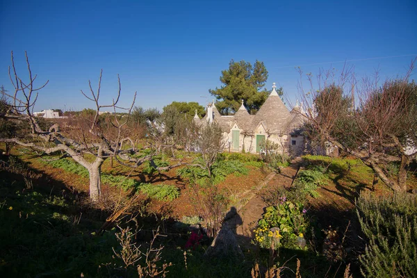 Group of trulli in the Apulian countryside — Stock Photo, Image