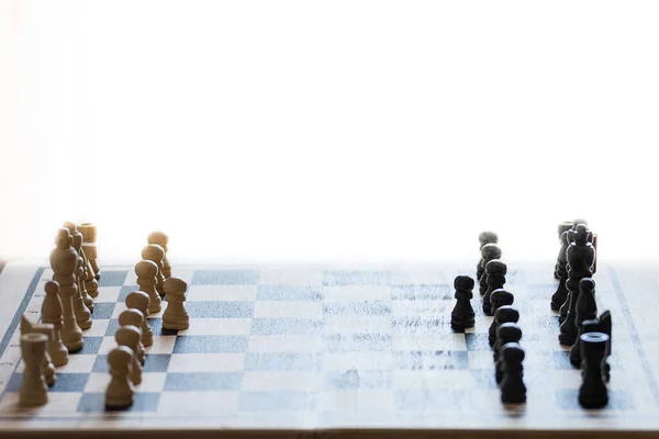 Chess Pieces Chess Board Selective Focus Business Motivation Concept Copy — Stock Photo, Image