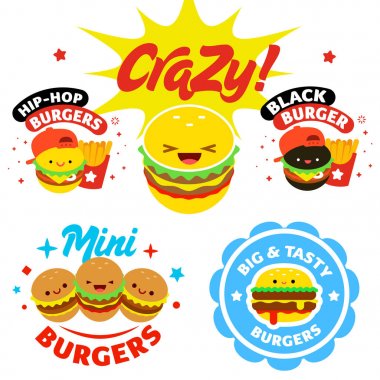 Komik karikatür vektör eğlenceli Burger çizim