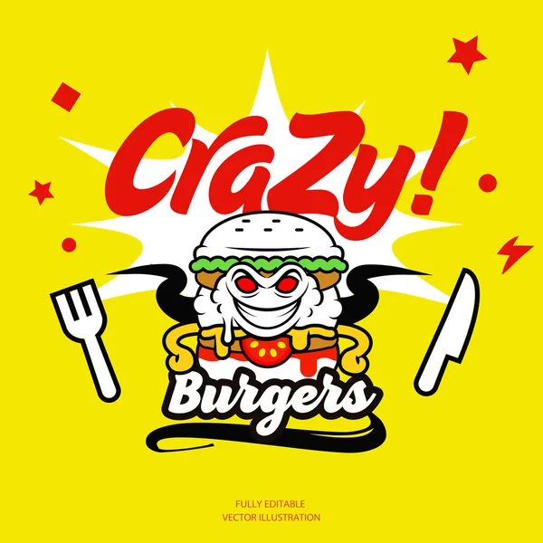 Galna komiska tecknad vektorillustration Burger — Stock vektor