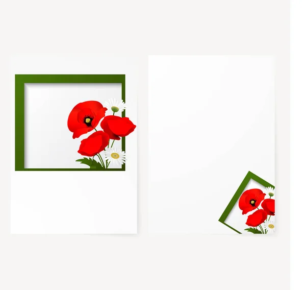 Template card with chamomile and red flowers poppies — Stock Photo, Image