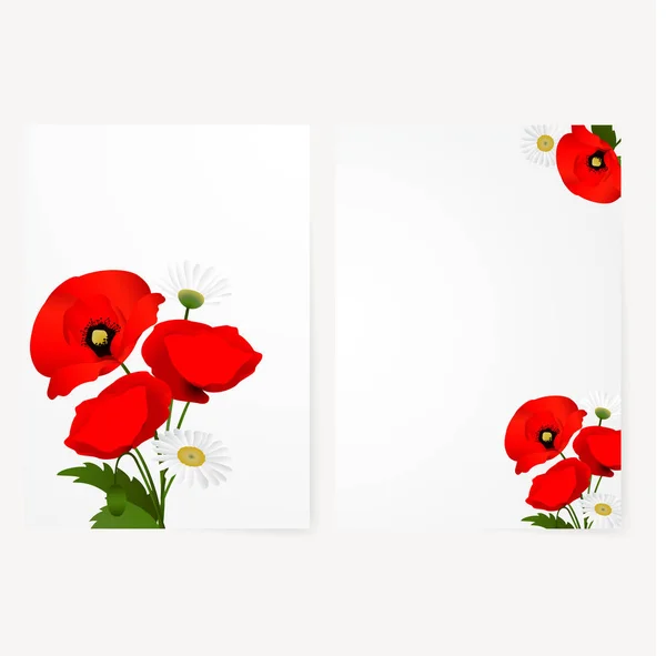 Vorlage Karte mit Kamille und roten Blumen Mohn — Stockfoto