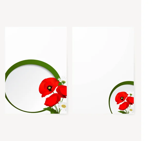 Kort med kamomill och röda blommor vallmo — Stockfoto