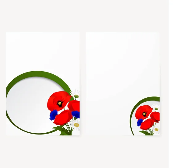 Schablonenkarte mit Kamille, Kornblumen und roten Blumen Mohn — Stockfoto