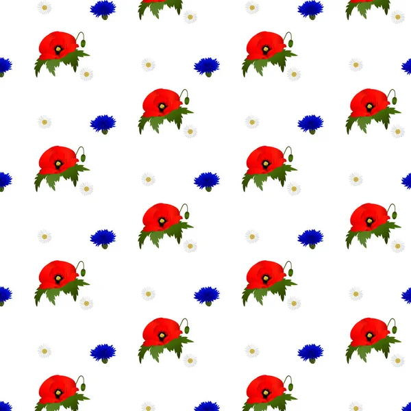 Wzór z kwiatów rumianku, chabry i Maki — Zdjęcie stockowe