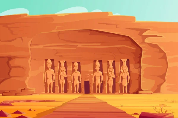 Ókori Egyiptom, Abu Simbel Kis templom, rajzfilm — Stock Vector