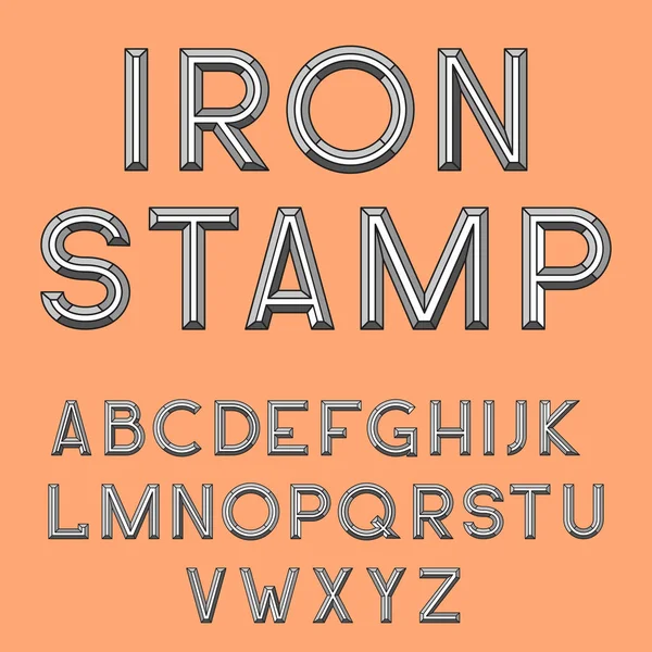 Fonte de timbre métal, typographie rétro letterpress — Image vectorielle