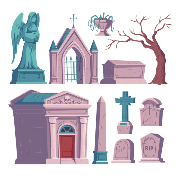 Cemitério, lápide com inscrição RIP, ossuário —  Vetores de Stock