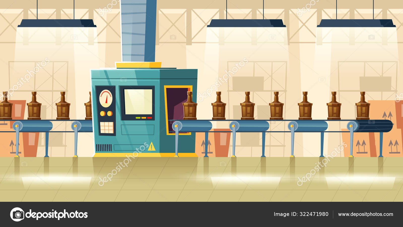 Glass bottles on conveyor belt, cartoon Stock Vector Image by ©klyaksun