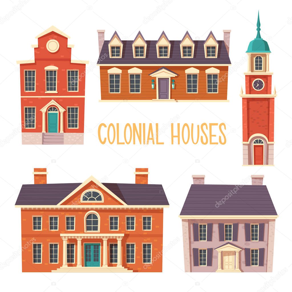 Urban retro colonial style building cartoon