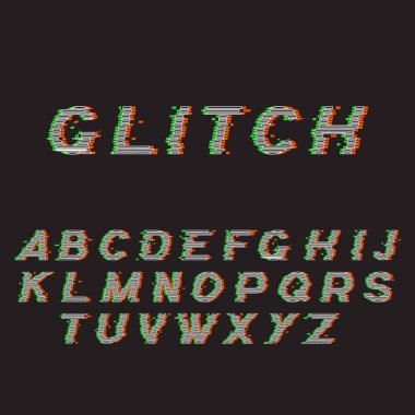 Glitch yazı tipi veya bozuk abc, trendy latin typeset