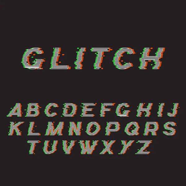 Fonte Glitch ou abc distordu, panoplie de caractères latins tendance — Image vectorielle