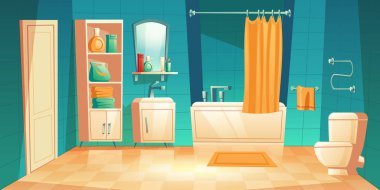 Mobilya karikatürlü modern banyo.