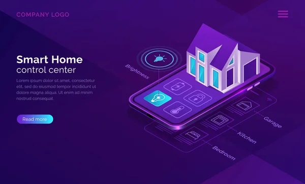 Hogar inteligente isométrico, concepto de internet de las cosas — Vector de stock