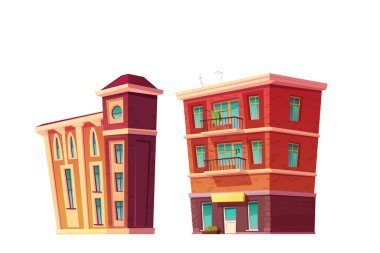 Kentsel retro bina çizgi film seti